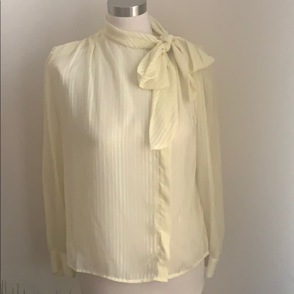 VINTAGE Light Yellow Stripe Button Down Blouse